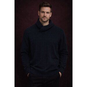 Rodd & Gunn Navy Mock Neck Turtleneck Size L – 100% Pure New Wool Extra-Fine